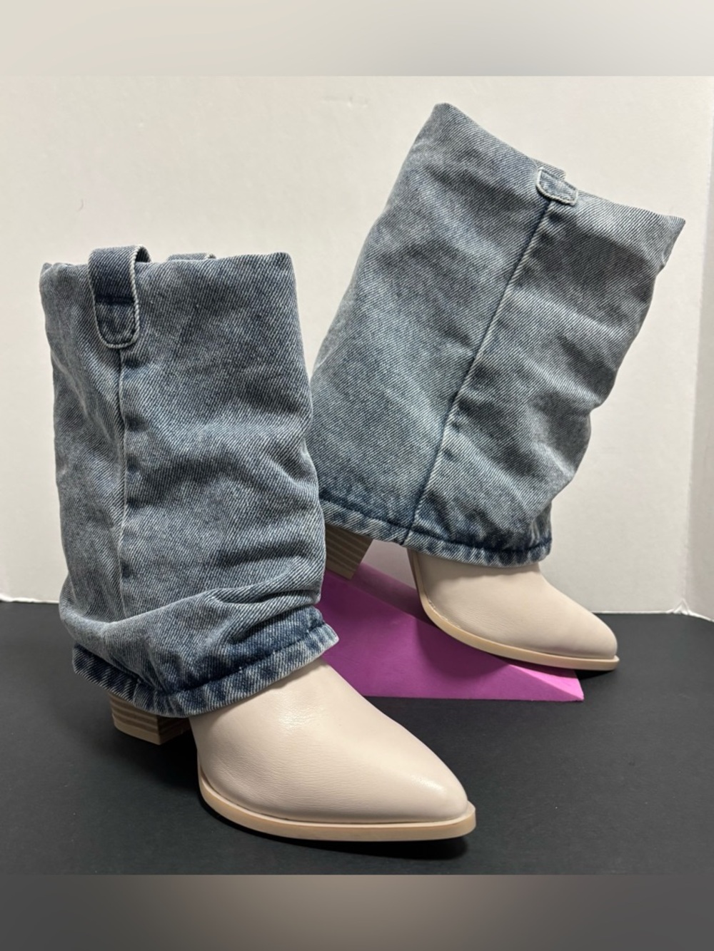 Steve Madden Lavish Denim Fold-Over Western Boots - Size 7 - Like New